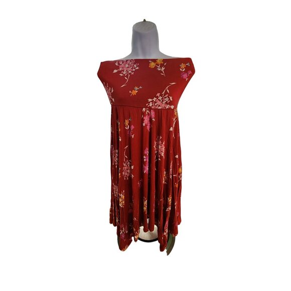 Express Off Shoulder Floral Babydoll Top Size M Red Pin Boho Flowy Retro Y2K - Picture 1 of 6